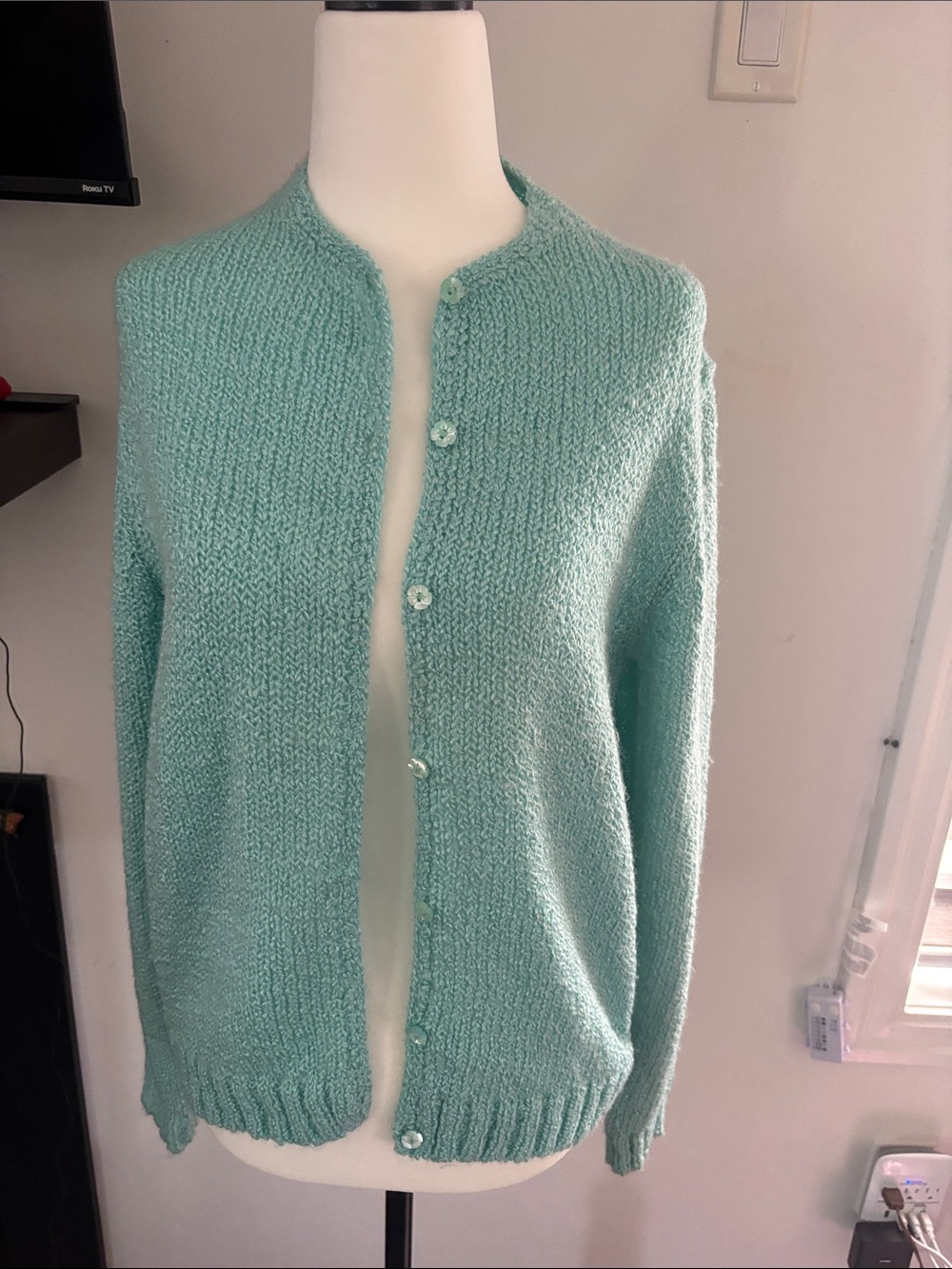 Light Aqua Knit Button-Up Cardigan